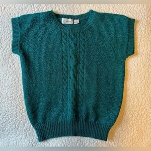 Vintage Liz Thomas Teal Blue Green Short Sleeve Sweater, Cable Knit. Women Small